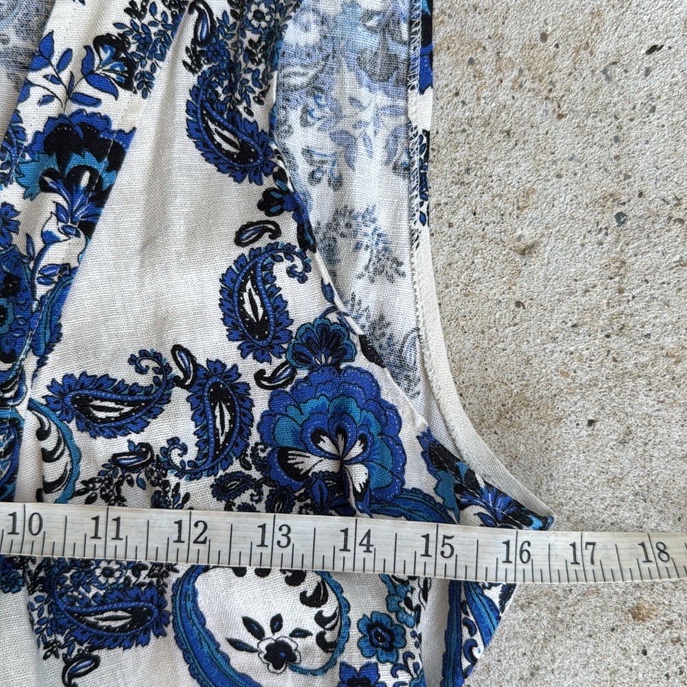 Christian LaCroix Blue/White Floral Linen Sleeveless Mini Wrap Dress Medium - Picture 9 of 14